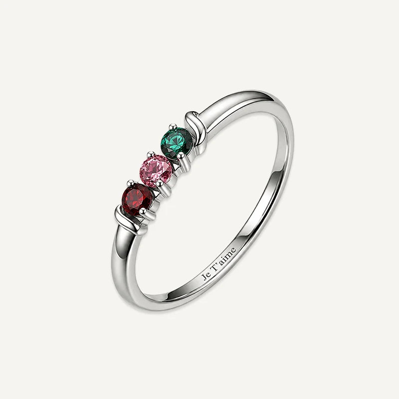 Bague Gravure avec Pierres de Naissance Argent 3 Pierres
