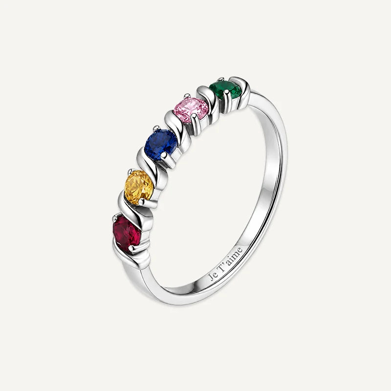 Bague Gravure avec Pierres de Naissance Argent 5 Pierres
