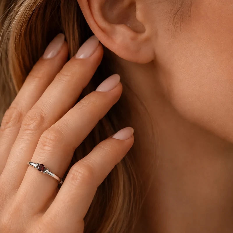 Bague Gravure avec Pierres de Naissance Argent