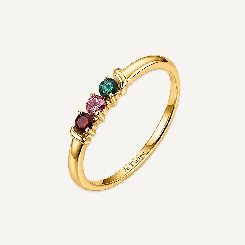 Bague Gravure avec Pierres de Naissance Or 3 Pierres