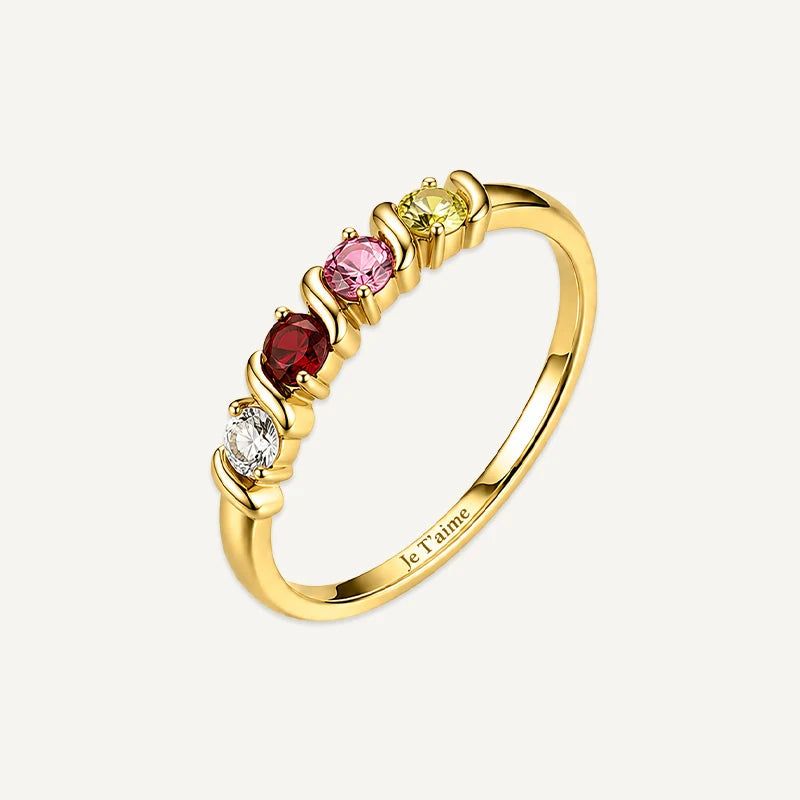 Bague Gravure avec Pierres de Naissance Or 4 Pierres
