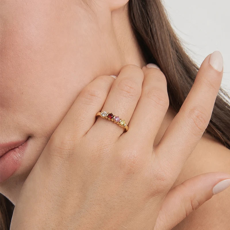 Bague Gravure avec Pierres de Naissance Or Feme