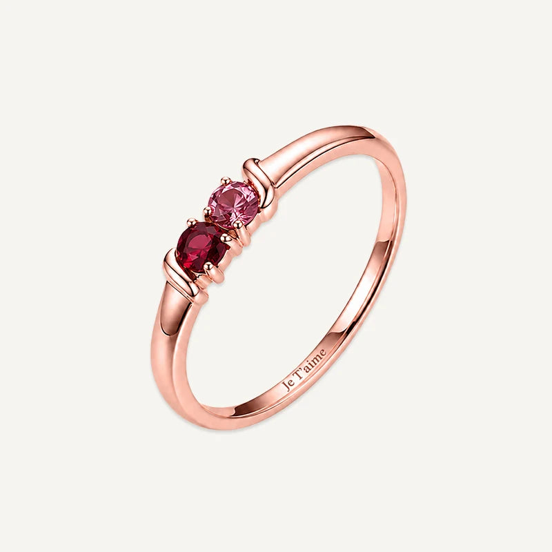 Bague Gravure avec Pierres de Naissance Or Rose 2 Pierres