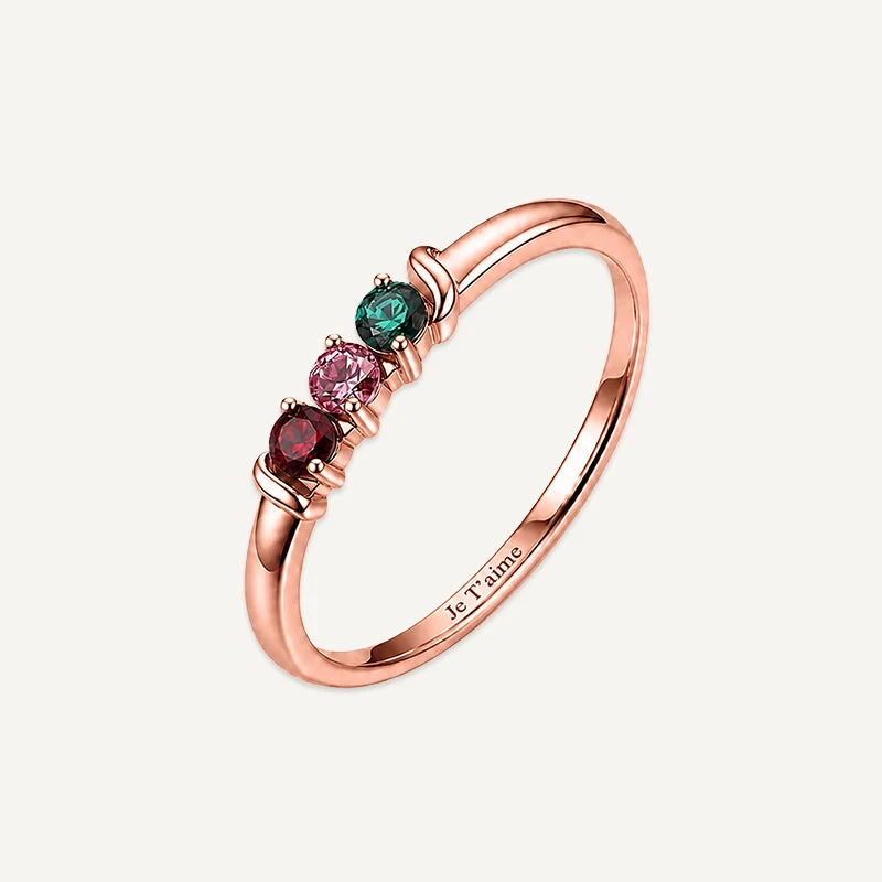 Bague Gravure avec Pierres de Naissance Or Rose 3 Pierres