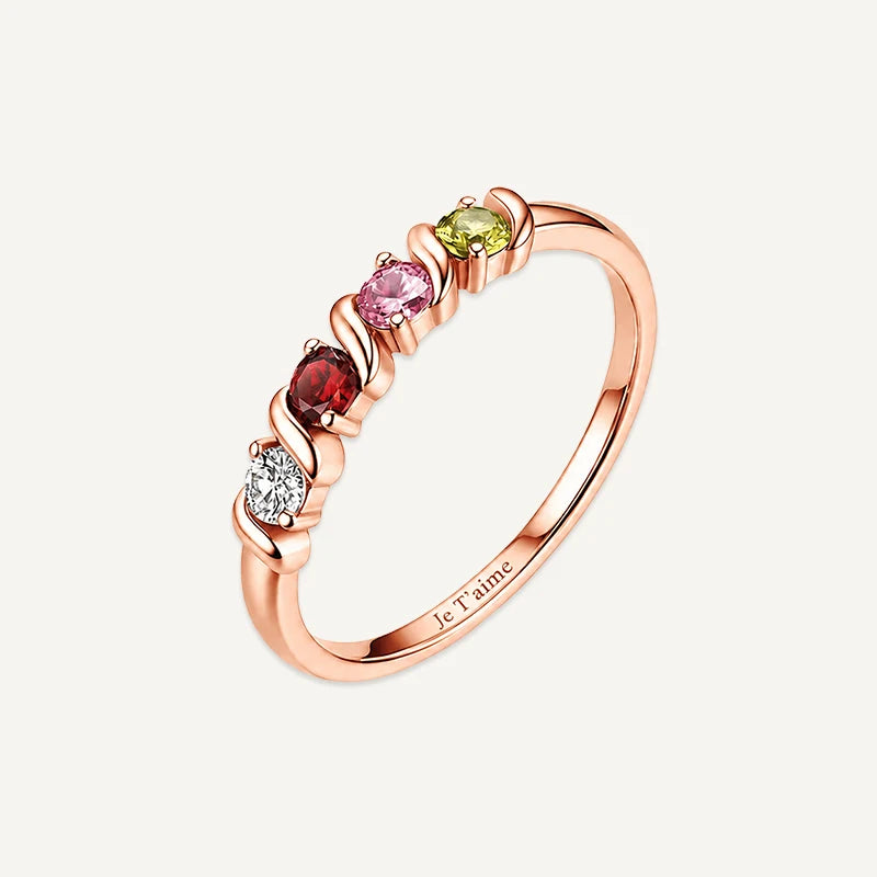 Bague Gravure avec Pierres de Naissance Or Rose 4 Pierres