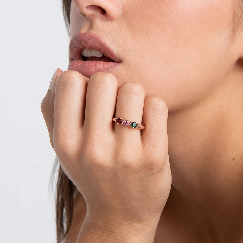 Bague Gravure avec Pierres de Naissance Or Rose