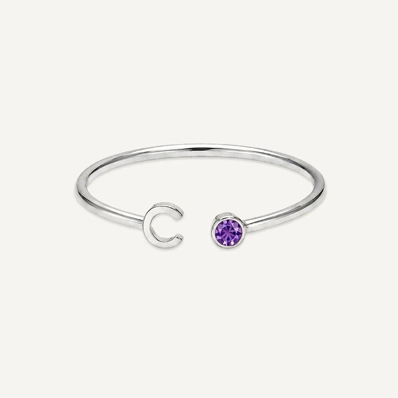 Bague Initiale avec Pierre de Naissance Argent C