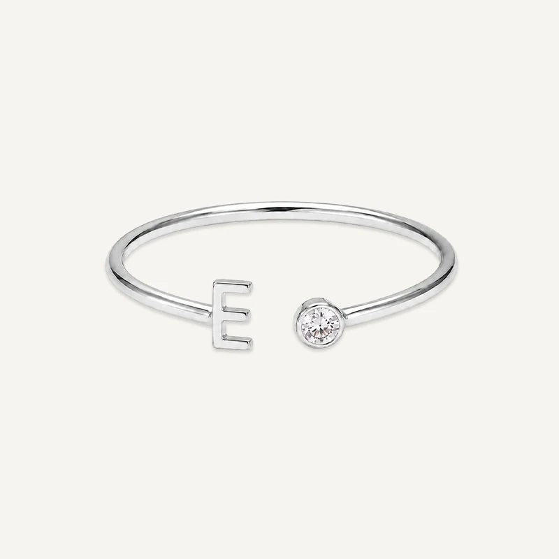 Bague Initiale avec Pierre de Naissance Argent E