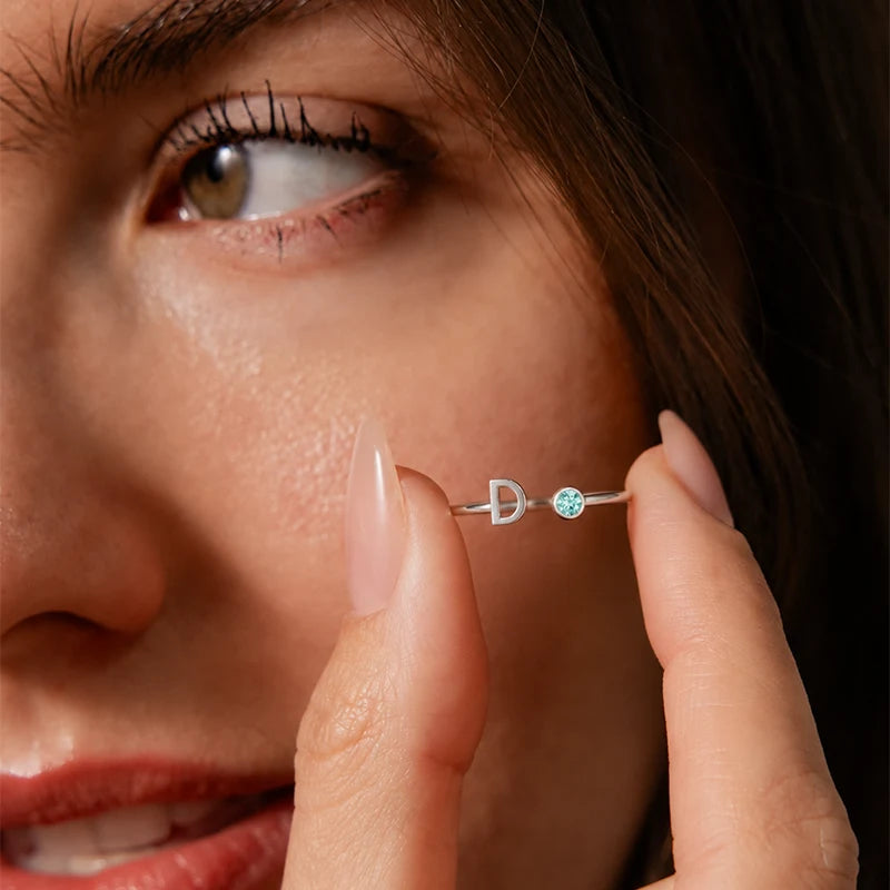Bague Initiale avec Pierre de Naissance Argent Femme