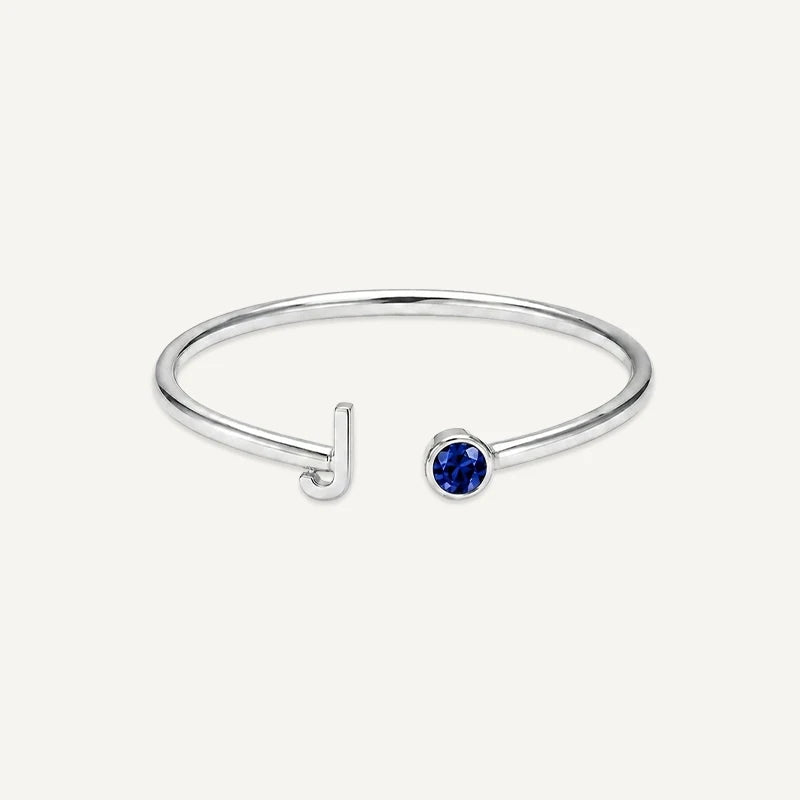 Bague Initiale avec Pierre de Naissance Argent J