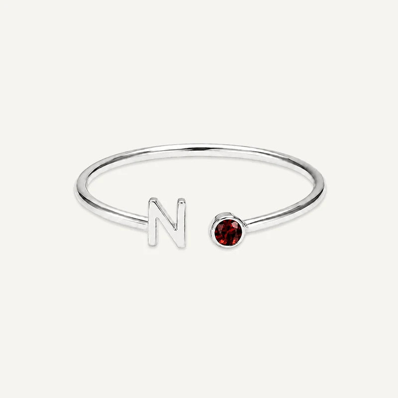 Bague Initiale avec Pierre de Naissance Argent N