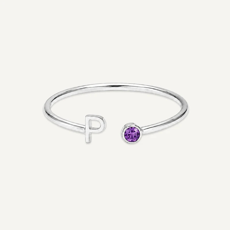 Bague Initiale avec Pierre de Naissance Argent P