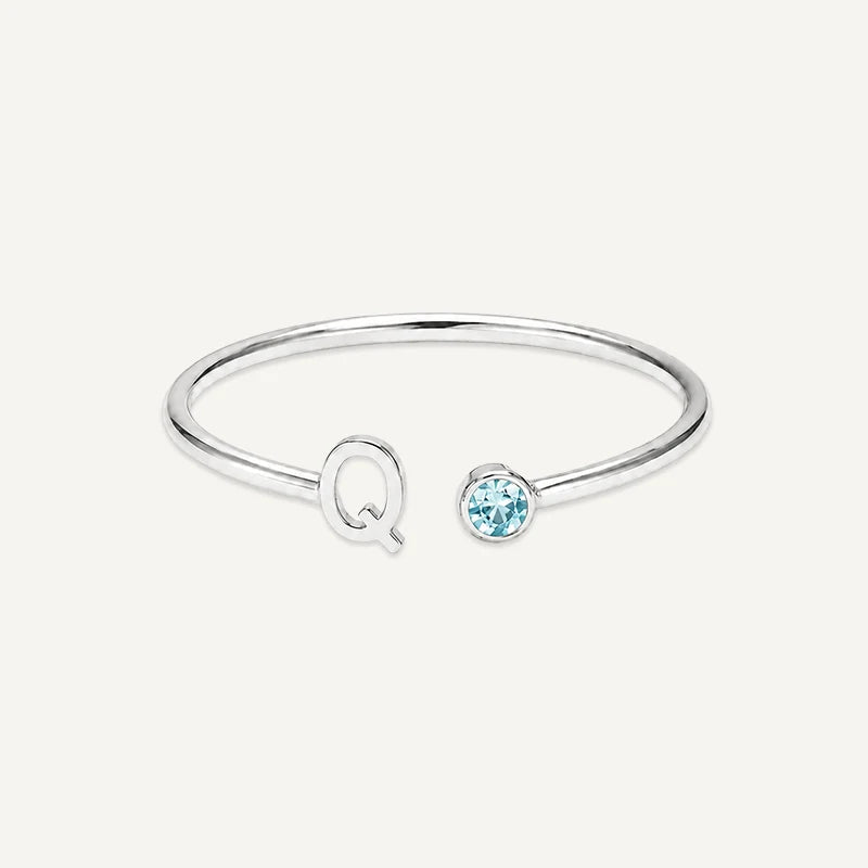 Bague Initiale avec Pierre de Naissance Argent Q