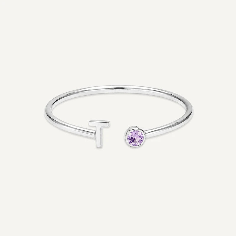 Bague Initiale avec Pierre de Naissance Argent T