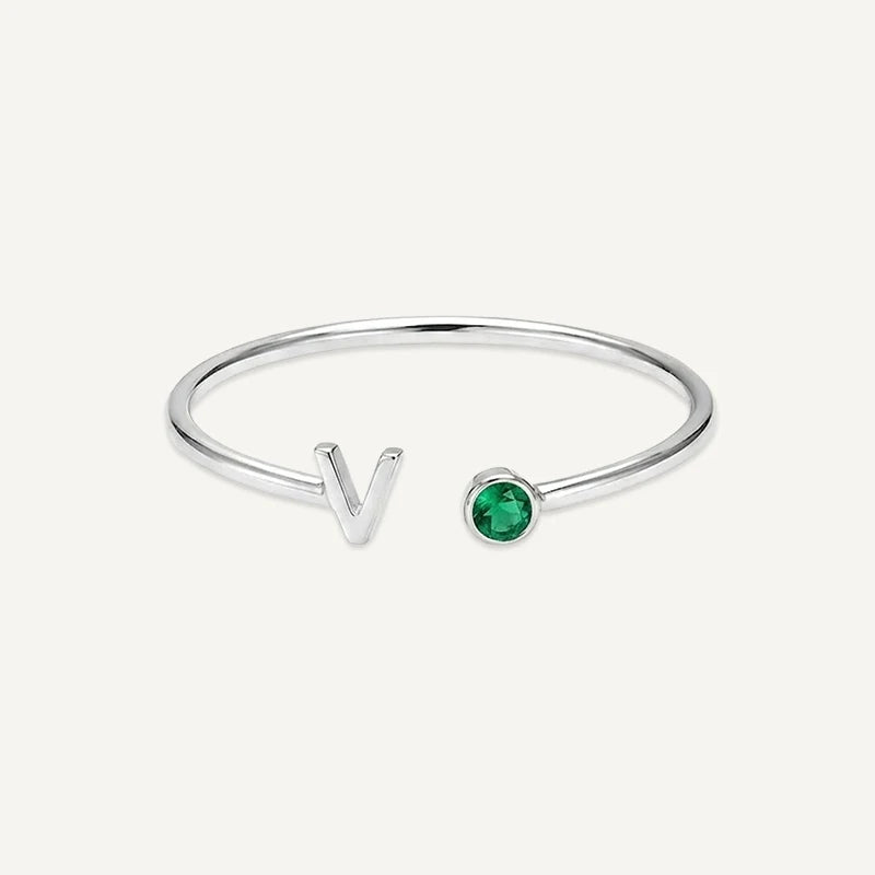 Bague Initiale avec Pierre de Naissance Argent V