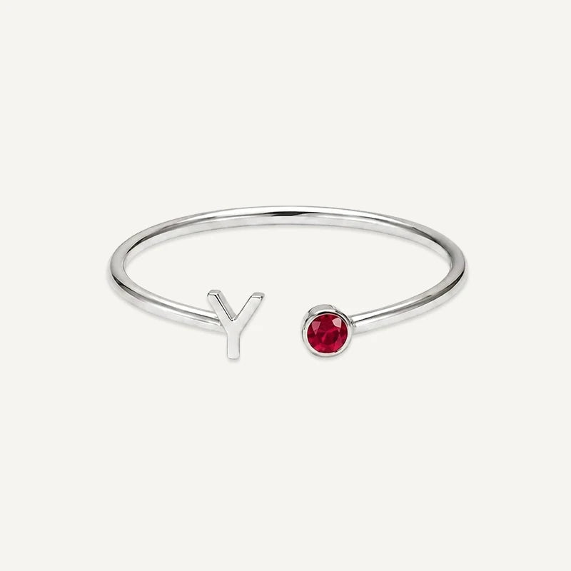Bague Initiale avec Pierre de Naissance Argent Y