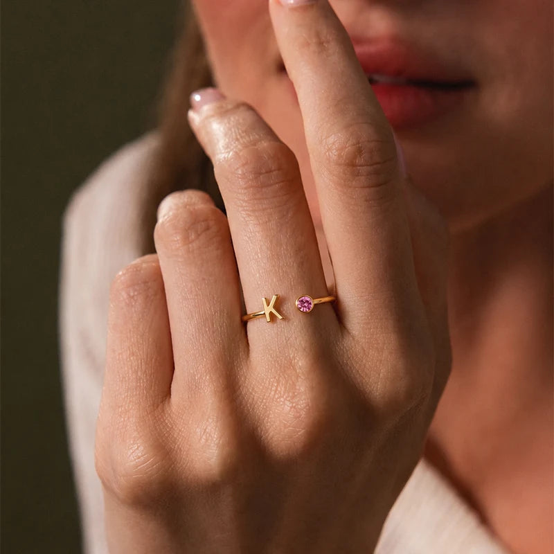 Bague Initiale avec Pierre de Naissance Or Femme