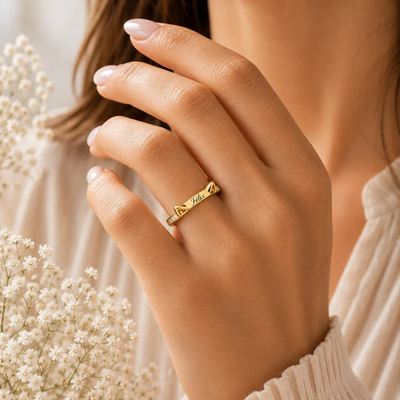 Bague Oreilles de Chat Prénom Personnalisé Femme