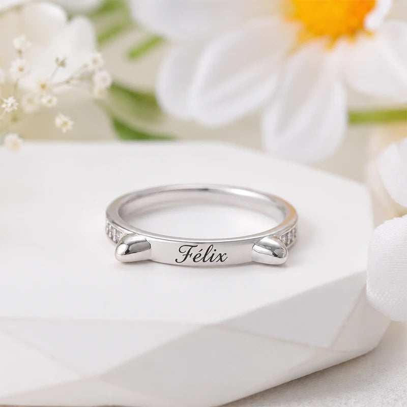 Bague Oreilles de Chat Prénom Personnalisé