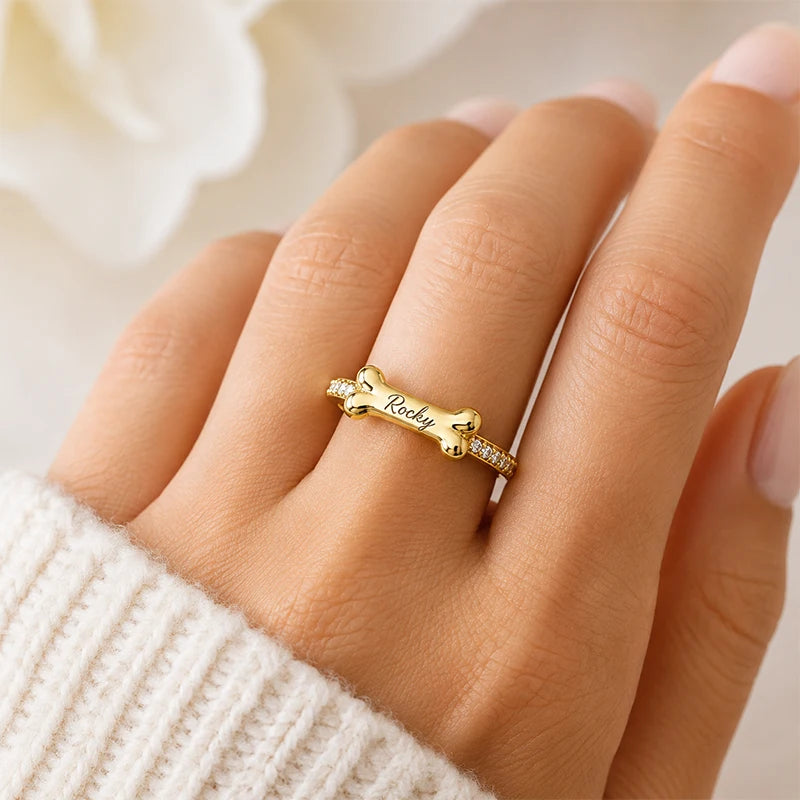 Bague Os de Chien Prénom Personnalisé Femme
