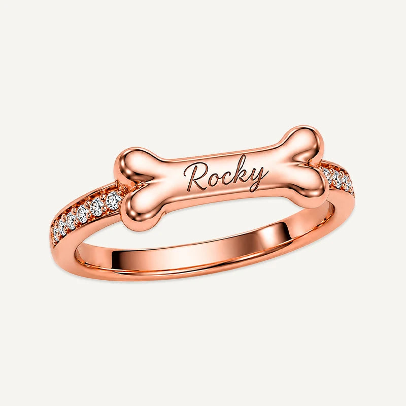 Bague Os de Chien Prénom Personnalisé Or Rose