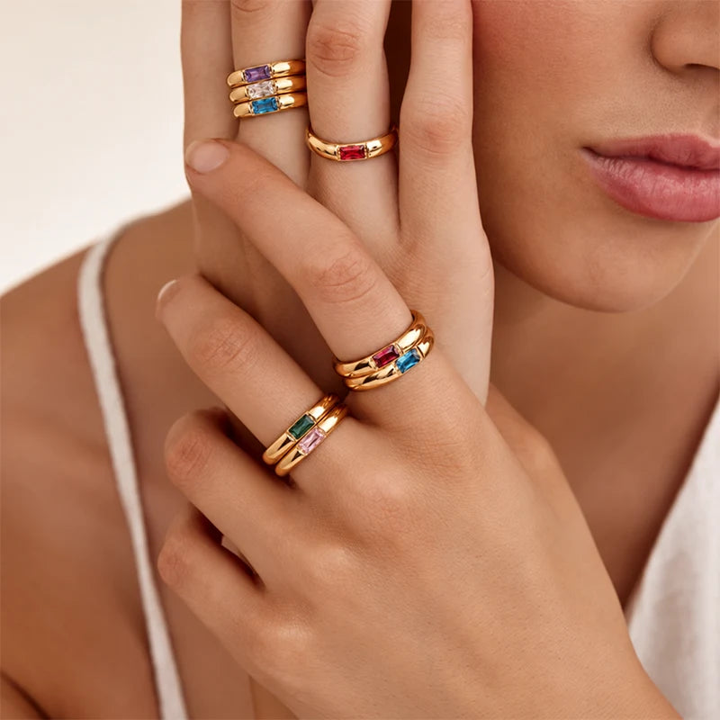 Bague Pierre de Naissance Rectangle Femme