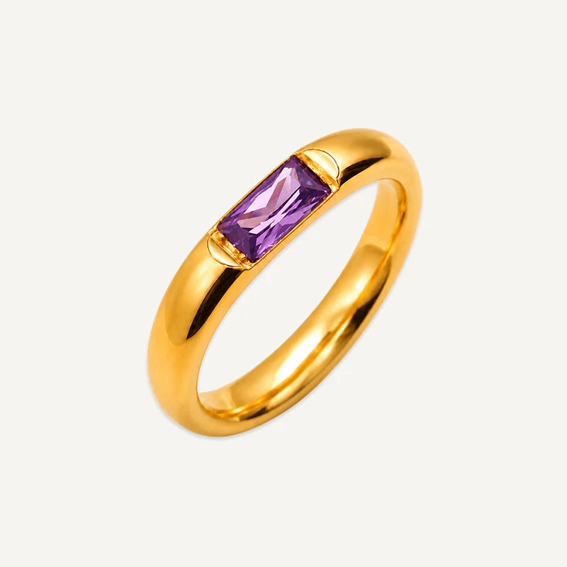 Bague Pierre de Naissance Rectangle Or Février