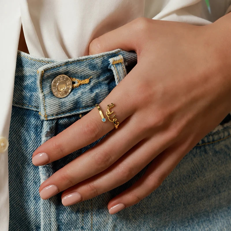Bague Prénom Arabe avec Pierre de Naissance Femme