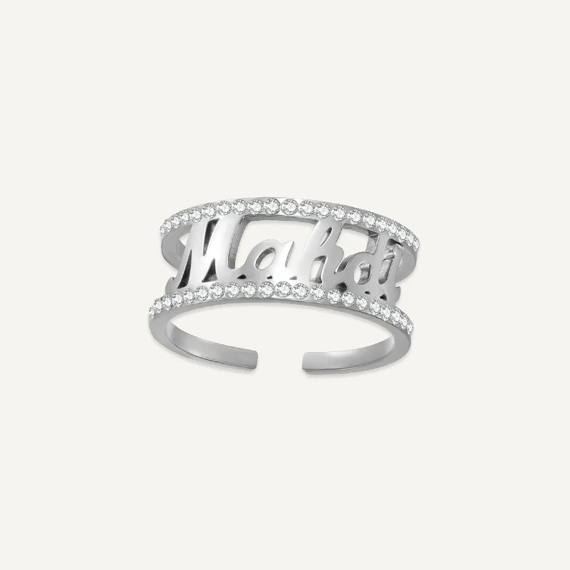 Bague Prénom Strass Argent
