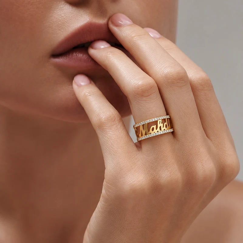 Bague Prénom Strass Or Femme