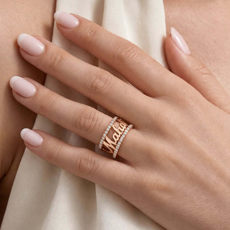 Bague Prénom Strass Or Rose Femme