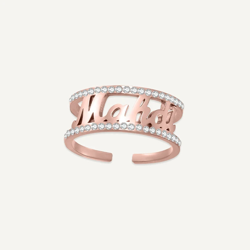 Bague Prénom Strass Or Rose