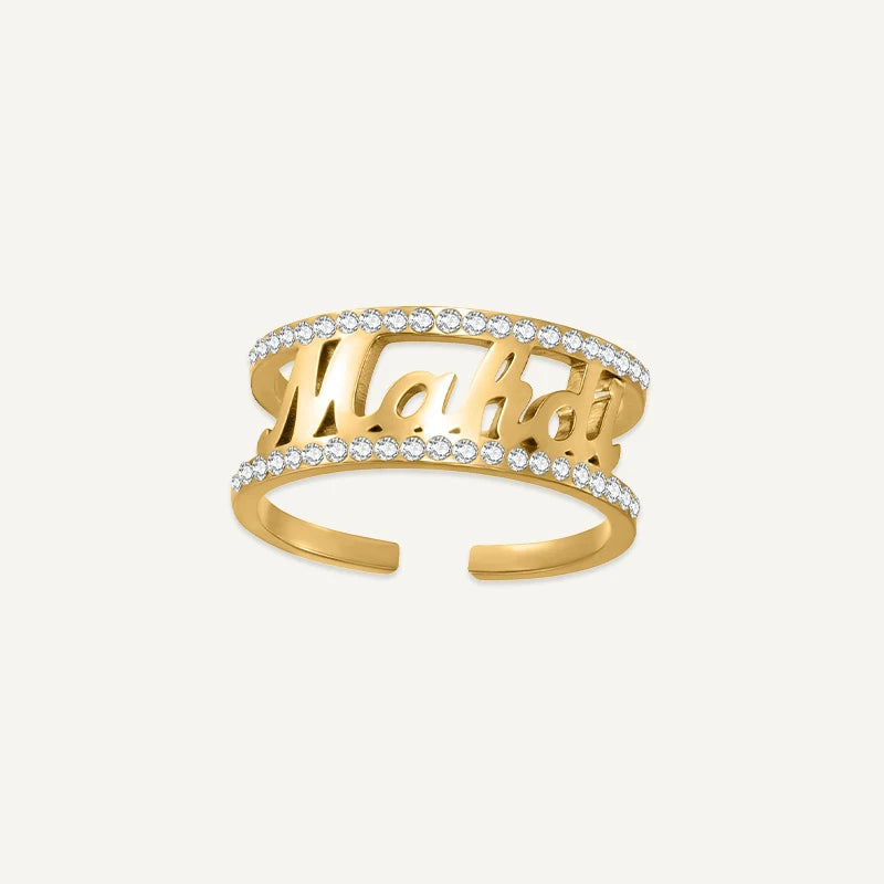 Bague Prénom Strass Or