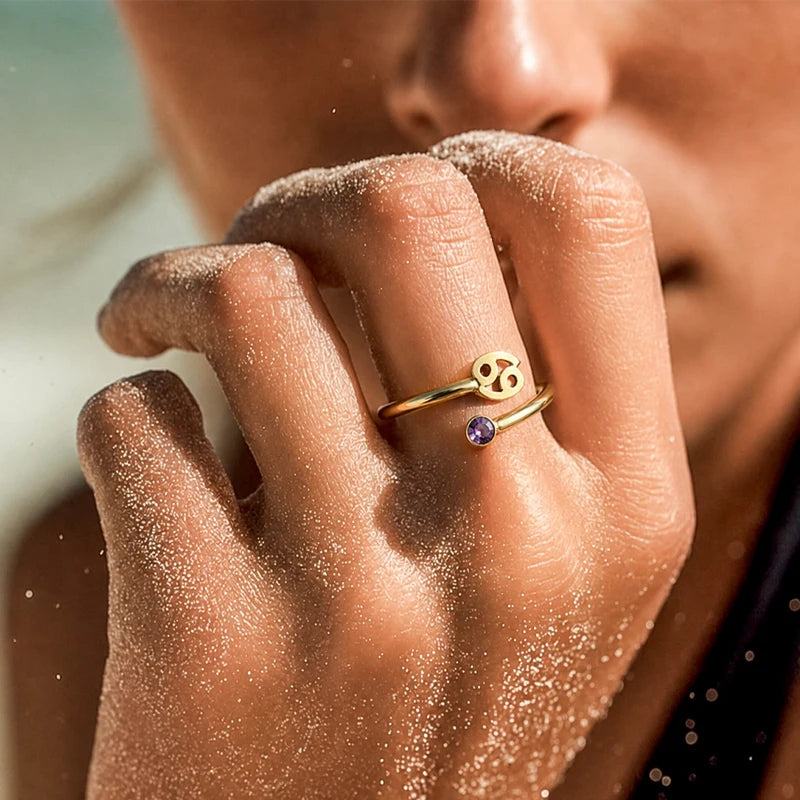 Bague Signe Astrologique avec Pierre de Naissance Femme