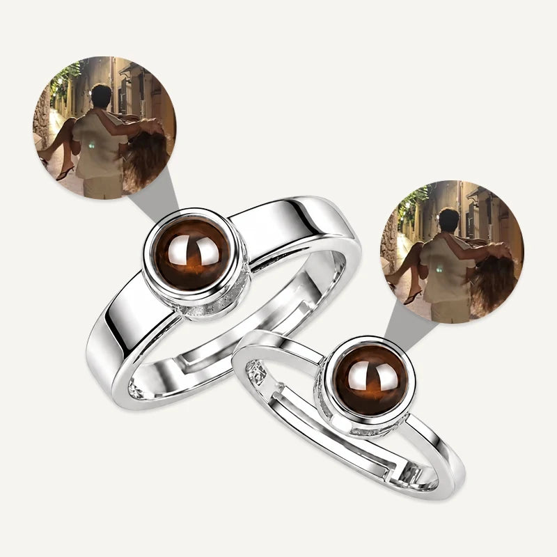 Bagues Couple Projection Photo Argent