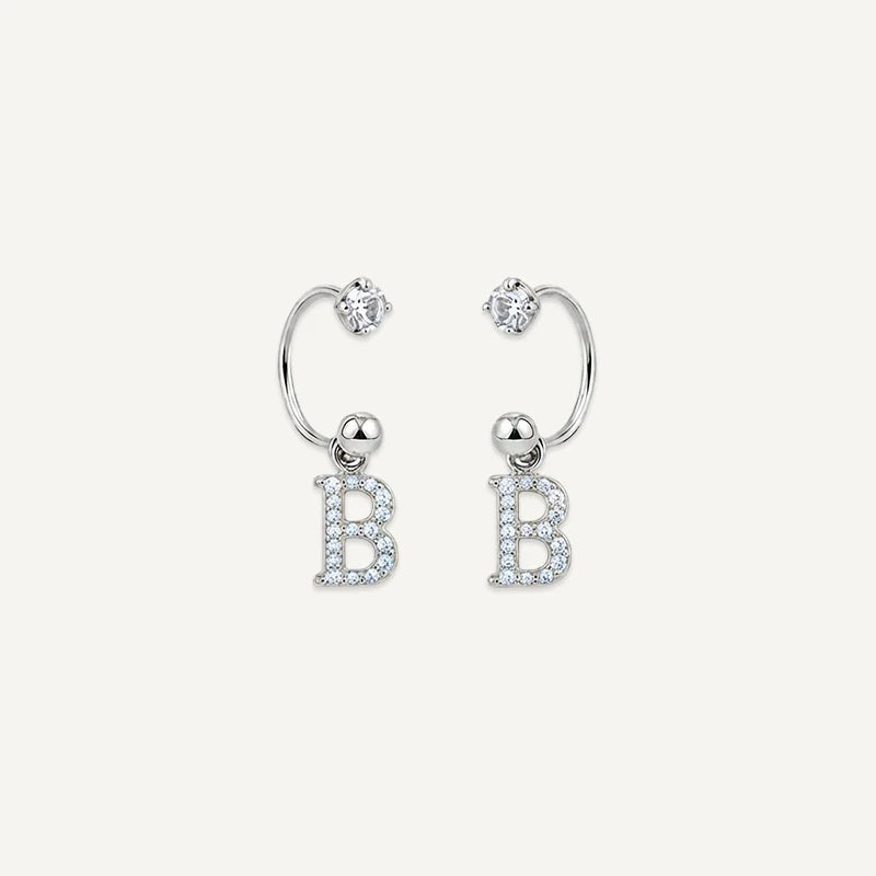 Boucles d'Oreilles Créole Initiale Strass Argent B