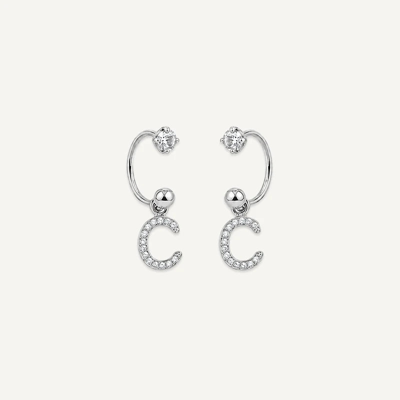 Boucles d'Oreilles Créole Initiale Strass Argent C
