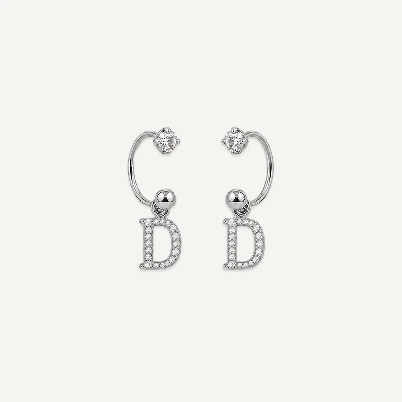 Boucles d'Oreilles Créole Initiale Strass Argent D