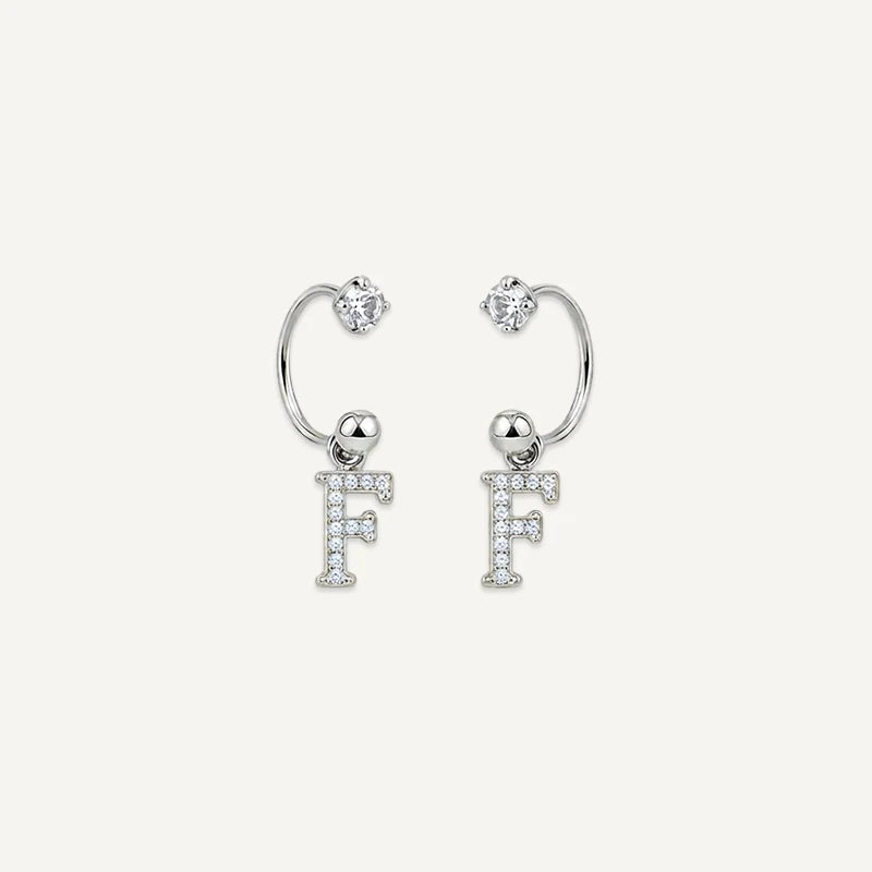 Boucles d'Oreilles Créole Initiale Strass Argent F