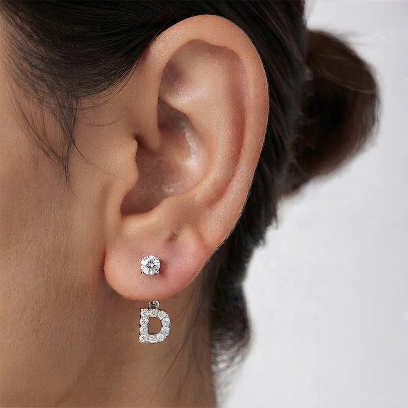 Boucles d'Oreilles Créole Initiale Strass Argent Femme