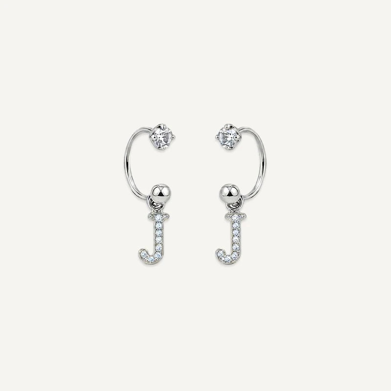 Boucles d'Oreilles Créole Initiale Strass Argent J