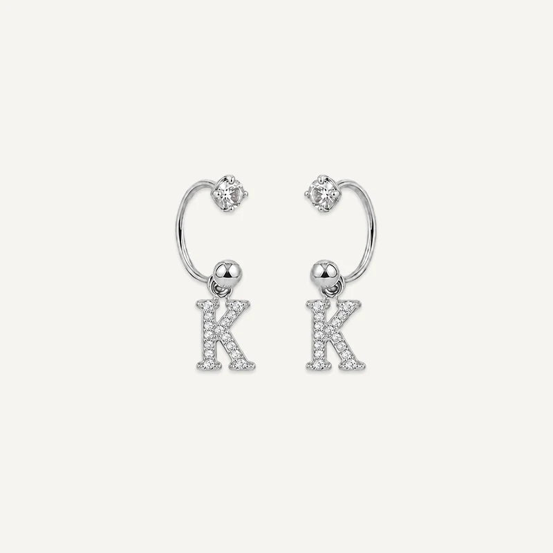 Boucles d'Oreilles Créole Initiale Strass Argent K