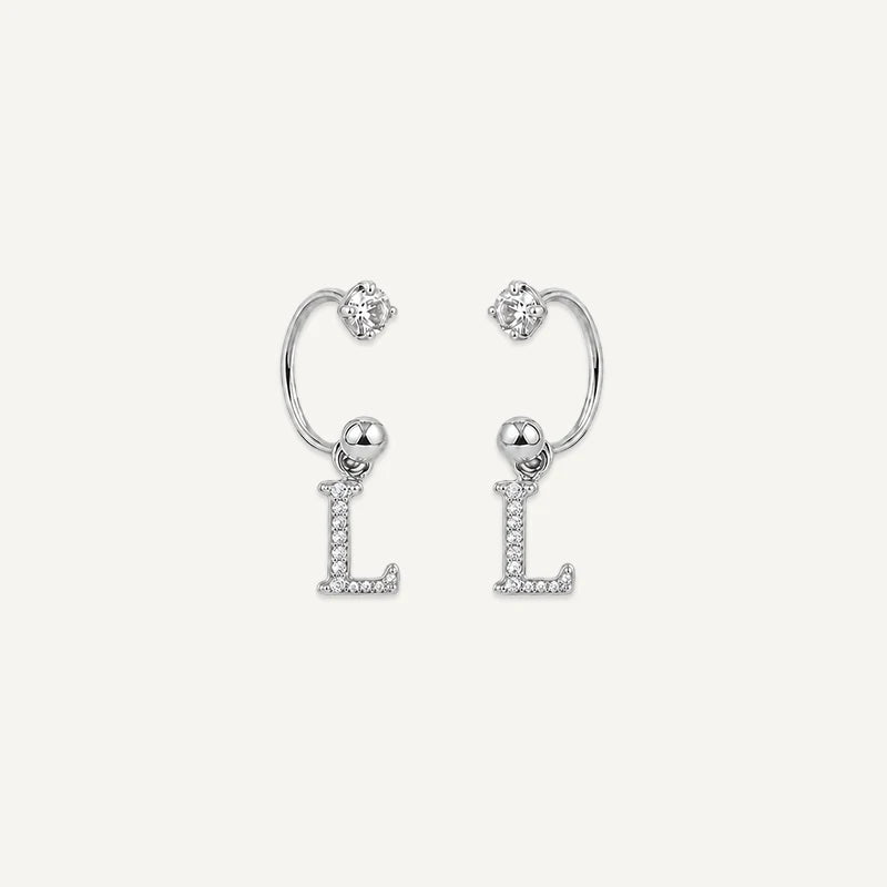 Boucles d'Oreilles Créole Initiale Strass Argent L