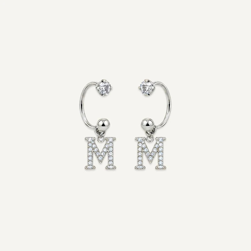 Boucles d'Oreilles Créole Initiale Strass Argent M