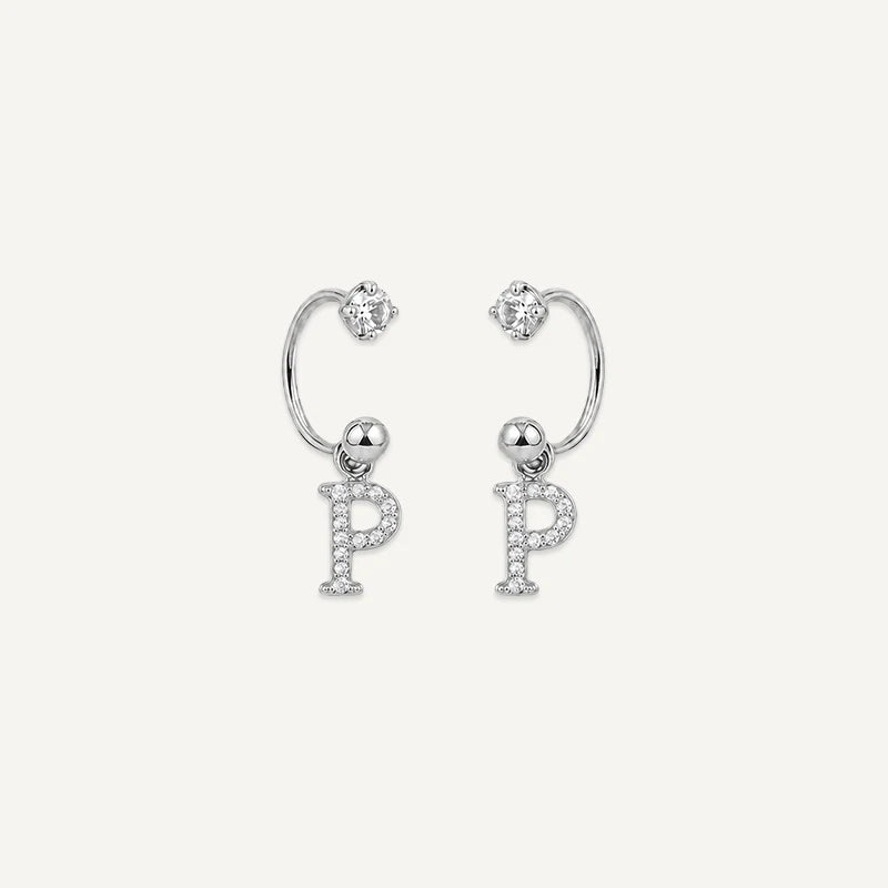 Boucles d'Oreilles Créole Initiale Strass Argent P
