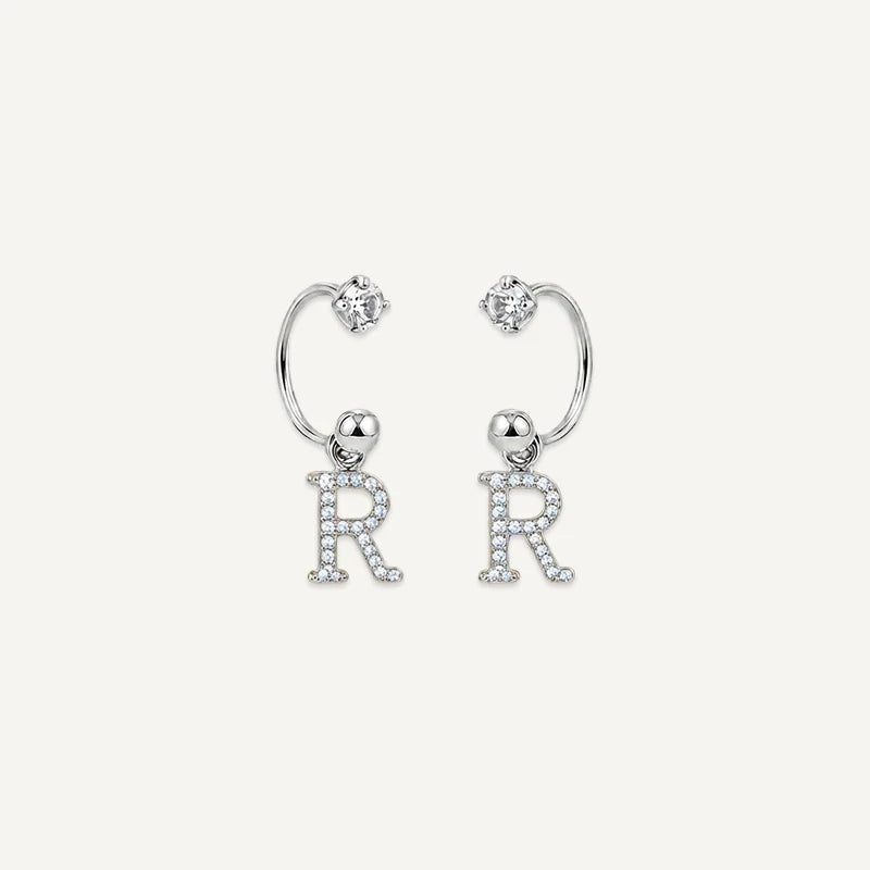 Boucles d'Oreilles Créole Initiale Strass Argent R