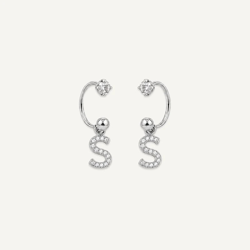Boucles d'Oreilles Créole Initiale Strass Argent S
