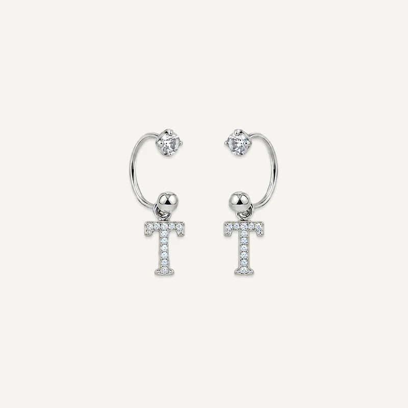 Boucles d'Oreilles Créole Initiale Strass Argent T