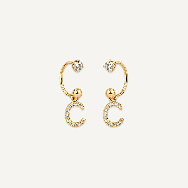 Boucles d'Oreilles Créole Initiale Strass Or C