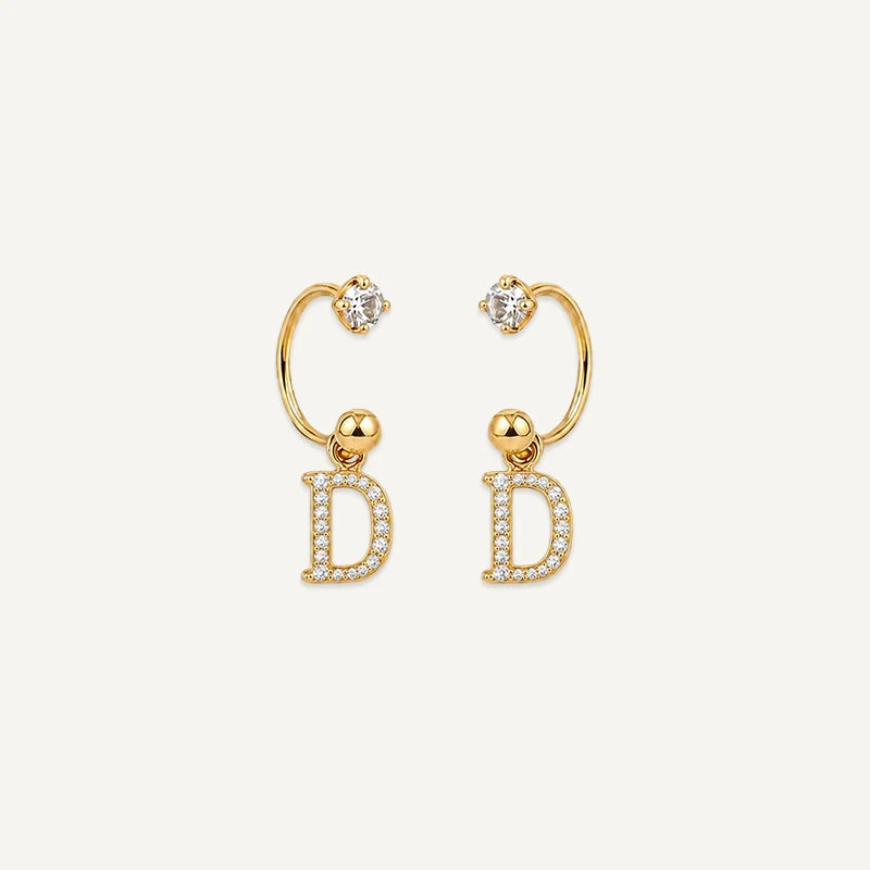 Boucles d'Oreilles Créole Initiale Strass Or D